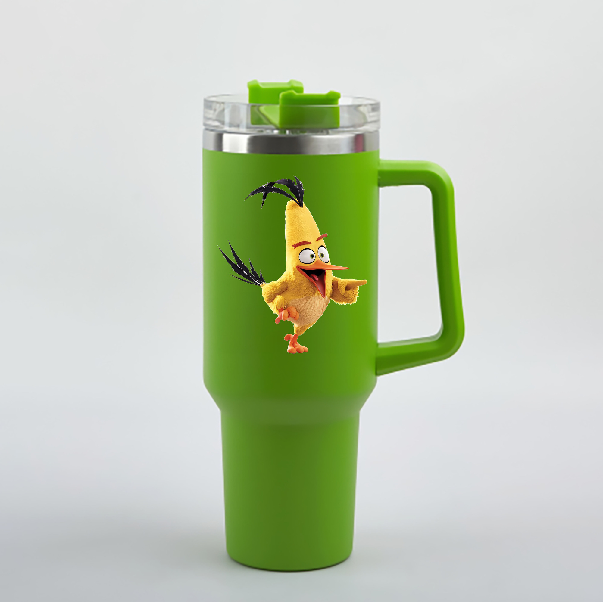 （画像用） Angry Birds アングリーバード 1200mL車用タンブラー - クリスタルステッカー（プラスチックストロー付き）